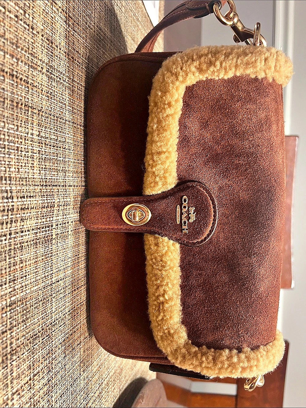 Coach Hadley Shoulder in Brown Suede and Shearling